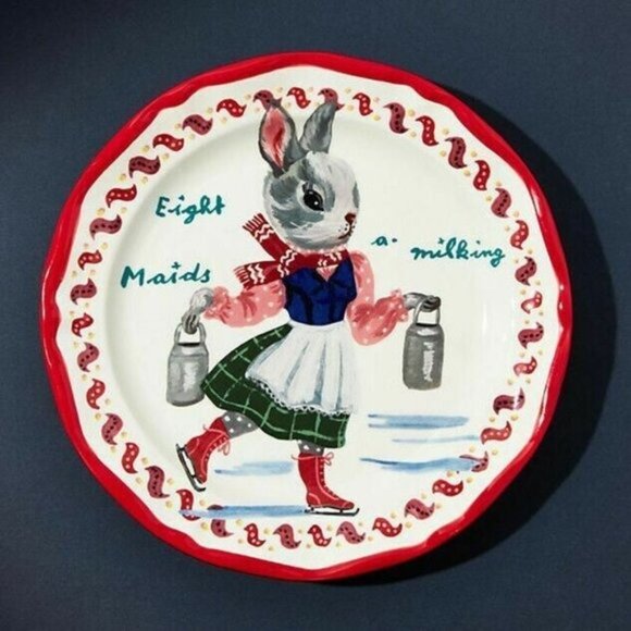 Anthropologie Nathalie Lete Twelve Days of Christmas Plate Eight Maids NEW